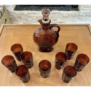 Vintage Wheaton Decanter ~Amethyst ~Plus 9 Glasses